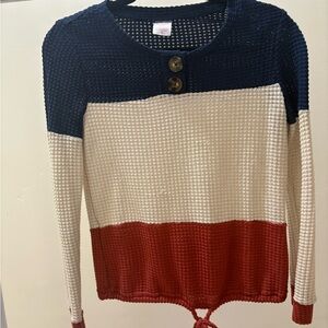 No Boundaries Navy, Cream, and Red Sweater